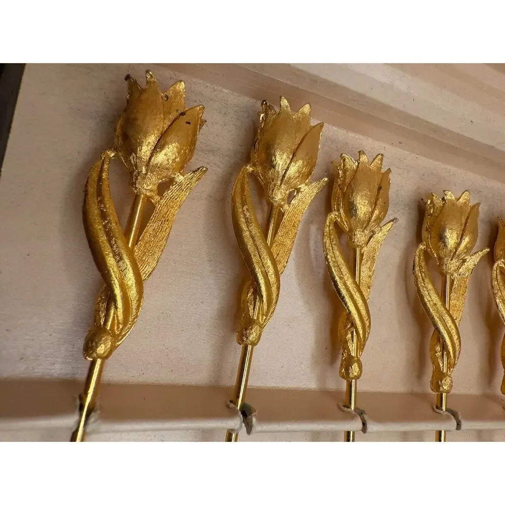 🌹 Vintage Janis Collection 24KT Gold Plated Rose Oyster Cocktail Forks Set 6